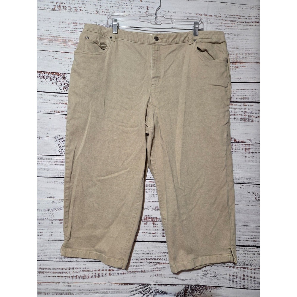 CJ Banks Christopher & Banks Khaki Capri Pants Tan Stretch Crop Plus Size 20W